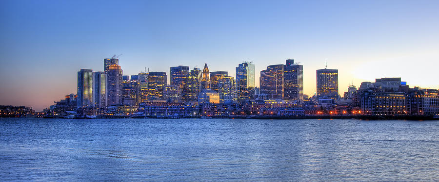 View of boston skyline looking in from water