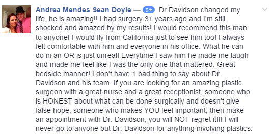 Facebook testimonial that says Dr. Davidson changed my life.